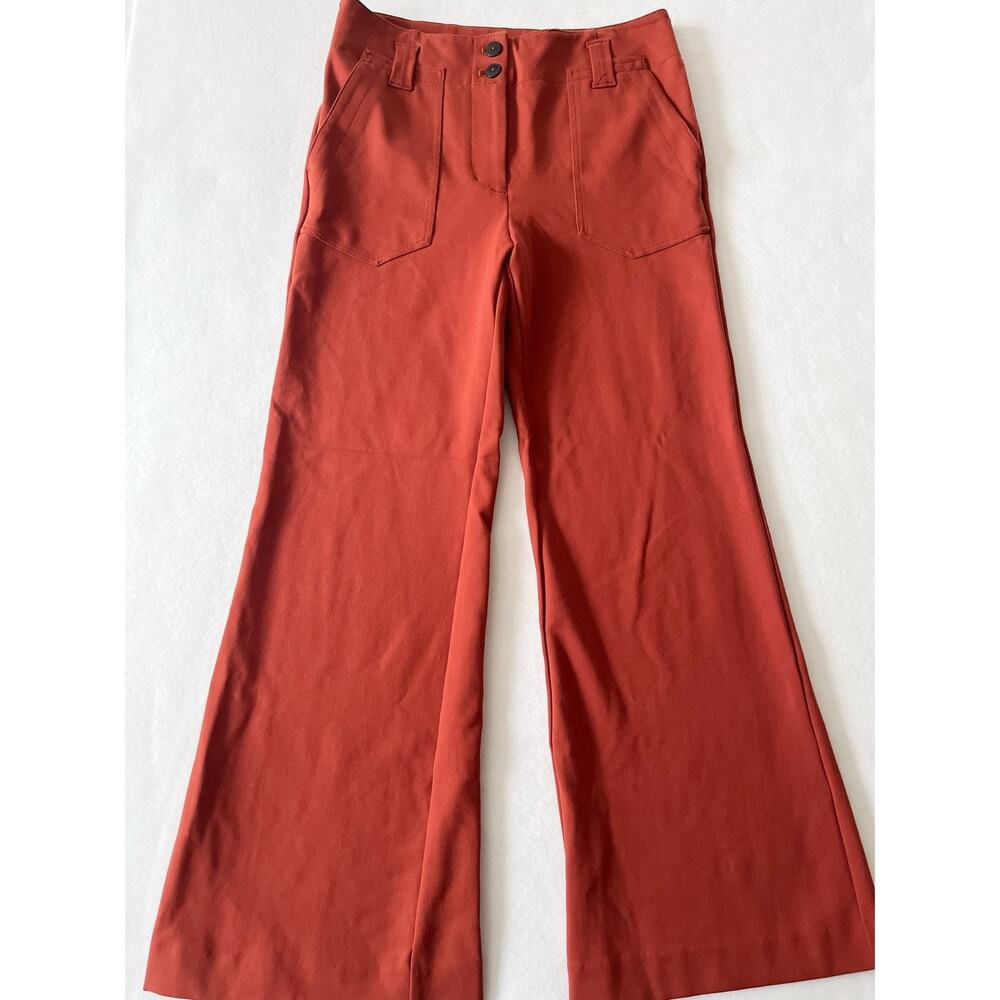 Maeve Anthropologie Naomi Pants Women 8 Burnt Orange Flare Stretch Y2K Knit